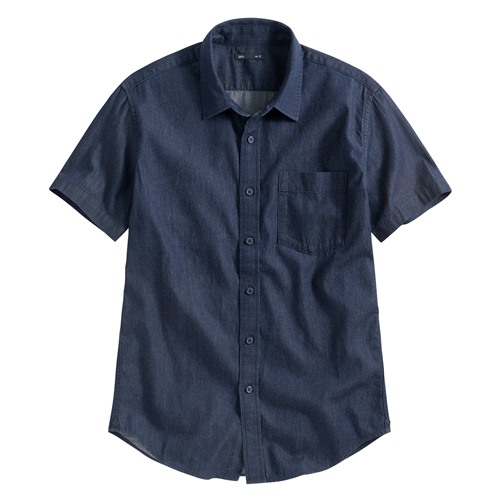 輕型牛仔短袖襯衫-男