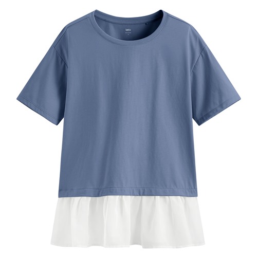 柔滑棉寬鬆雪紡拼接上衣-女