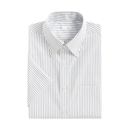 商務彈性條紋短袖襯衫-男