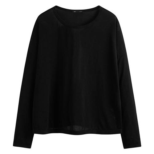 透膚寬鬆短版針織衫-女