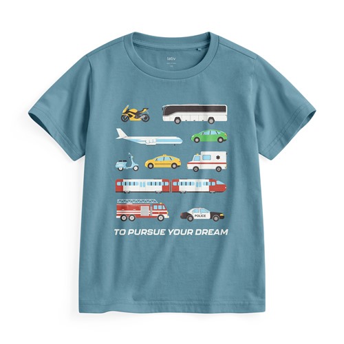 夢想交通工具印花T恤-童
