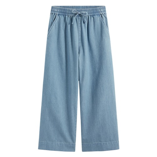 軟牛仔八分寬褲-女