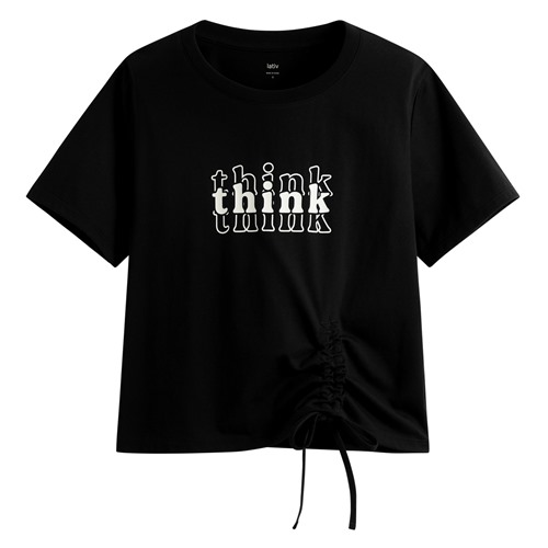 柔滑棉文字印花抽繩上衣-女