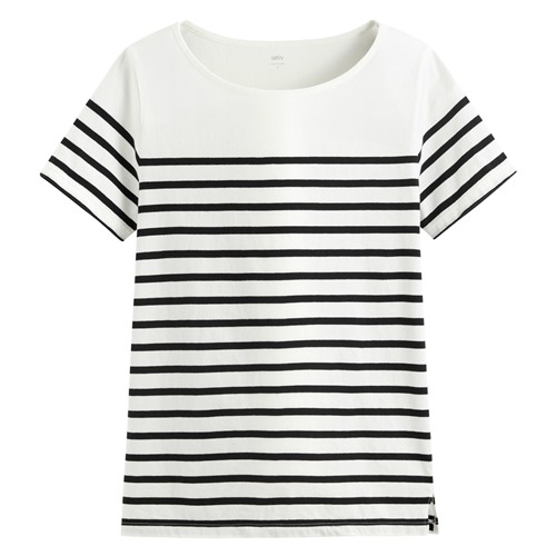 純棉船領條紋短袖T恤-女