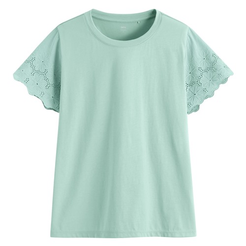 柔滑棉蕾絲袖上衣-女