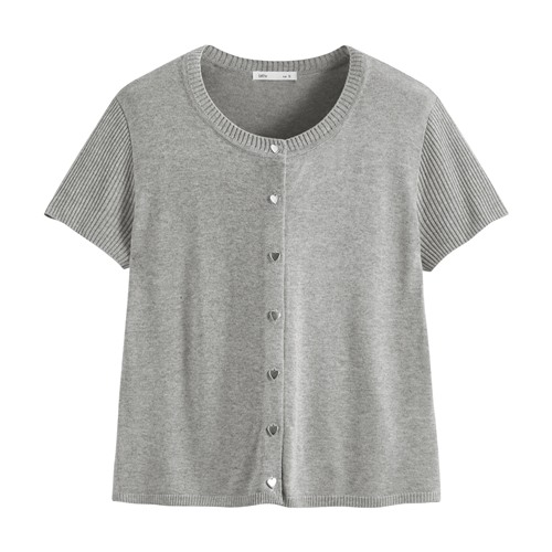 愛心釦短版透膚針織外套-女