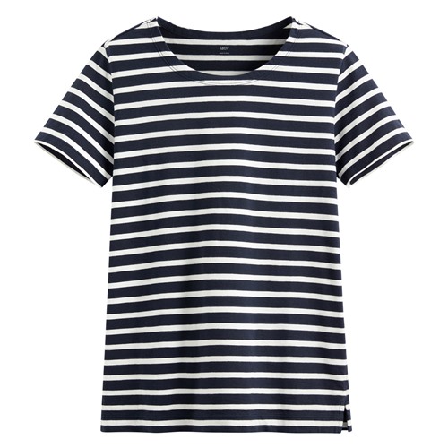 竹節棉條紋短袖T恤-女