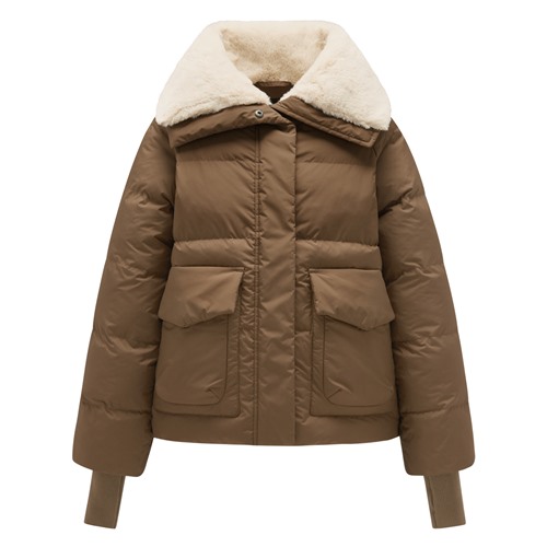 鋪棉毛絨寬版翻領外套-女