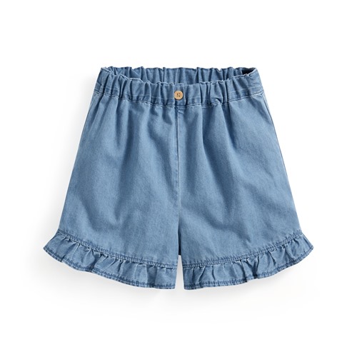軟牛仔荷葉邊短褲-童