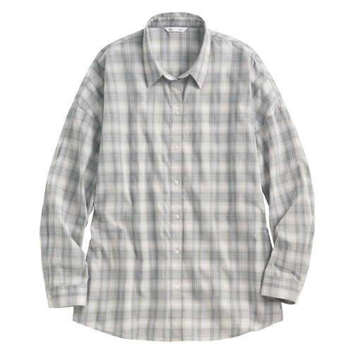 輕薄格紋寬版襯衫-女