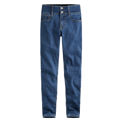 排釦收腹緊身牛仔褲-女