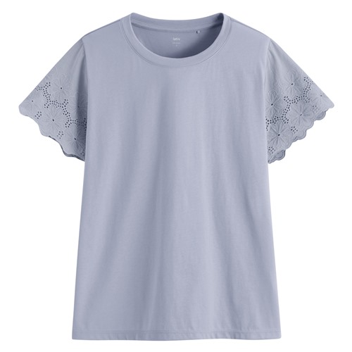 柔滑棉蕾絲袖上衣-女