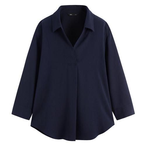 嫘縈開領七分袖襯衫-女