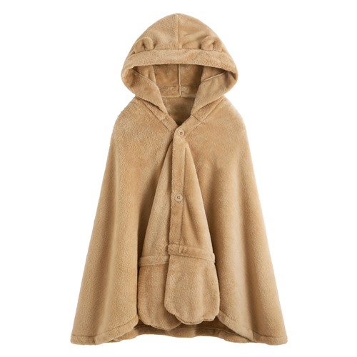 珊瑚絨小熊造型暖手披肩毛毯-中性款