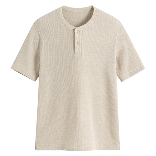 華夫格亨利領寬版T恤-男