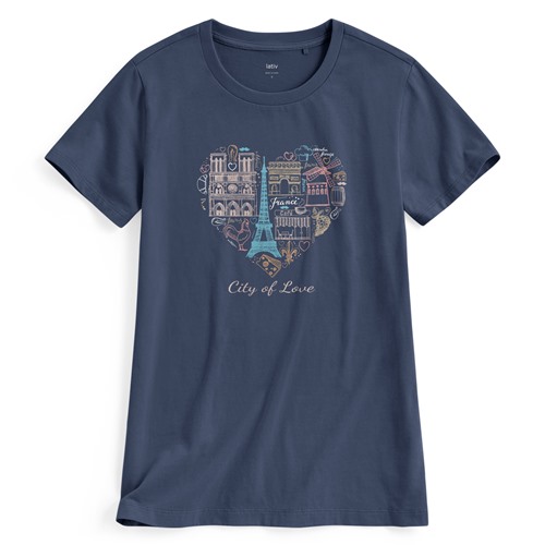 手繪巴黎印花T恤-女