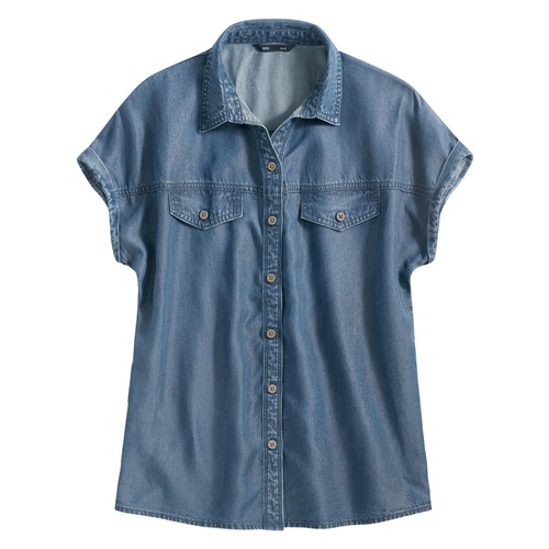輕薄牛仔短袖襯衫-女
