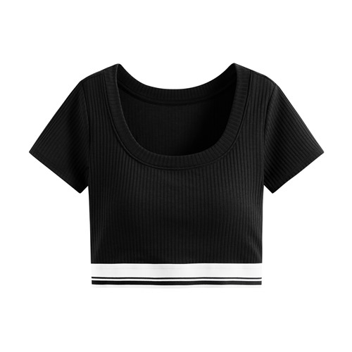 可拆式Bra莫代爾短版羅紋T恤-女