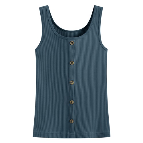 羅紋方領鈕釦背心-女