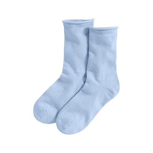 素色捲邊襪-女
