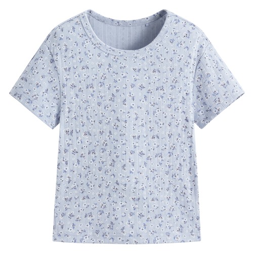 羅紋提花小花短版T恤-女