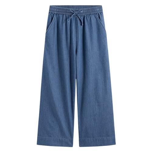 軟牛仔八分寬褲-女