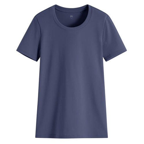 棉質羅紋圓領T恤-女