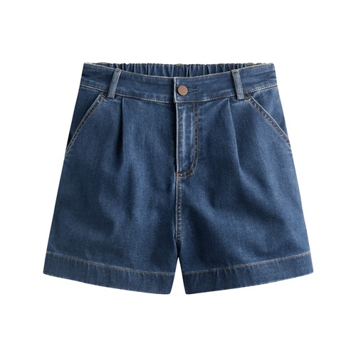 打褶牛仔短褲-女