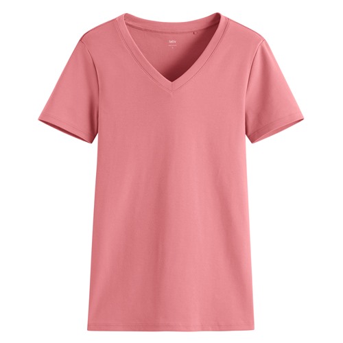 棉質羅紋V領T恤-女