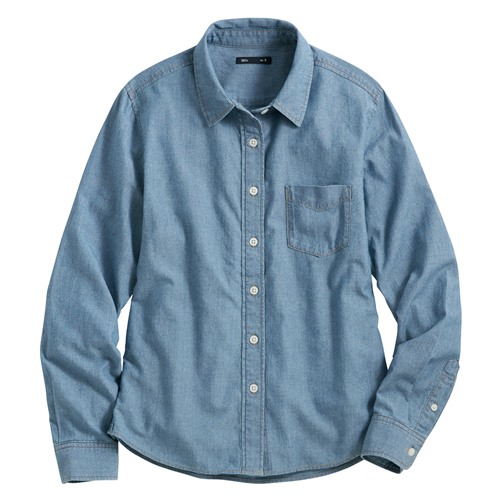 輕型牛仔長袖襯衫-女