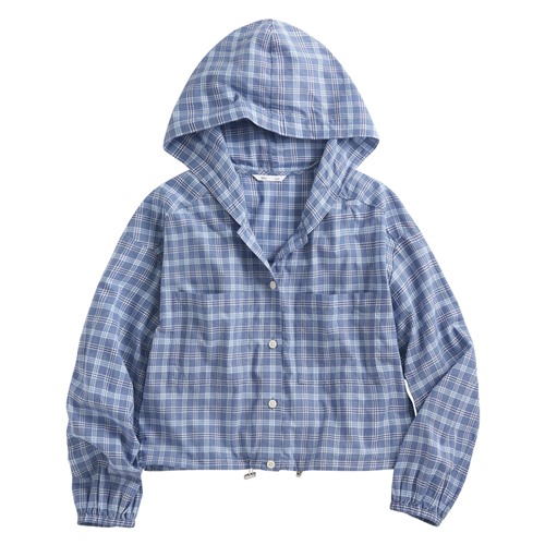 輕薄格紋連帽外套-女