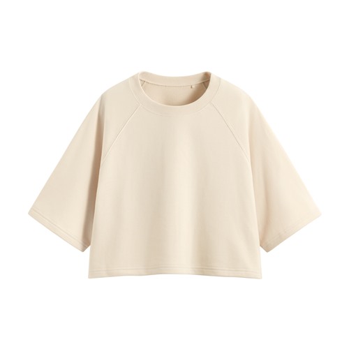 毛圈寬鬆短版五分袖T恤-女