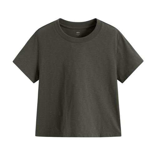 竹節棉圓領短版T恤-女