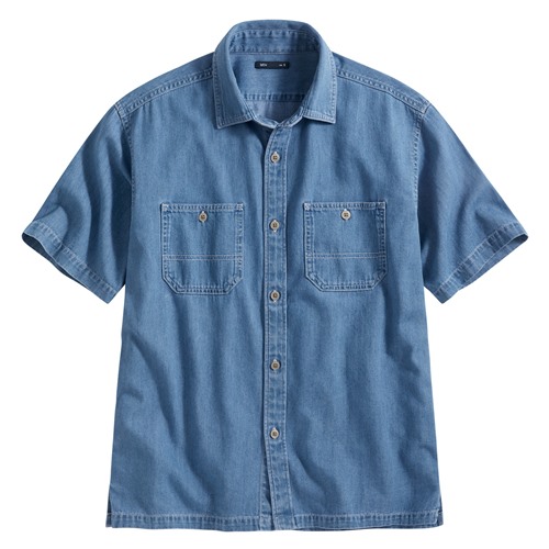 牛仔寬版短袖襯衫-男