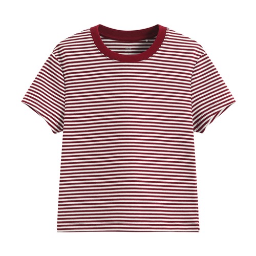 棉質羅紋條紋短版T恤-女