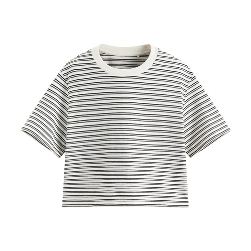 純棉短版條紋T恤-女