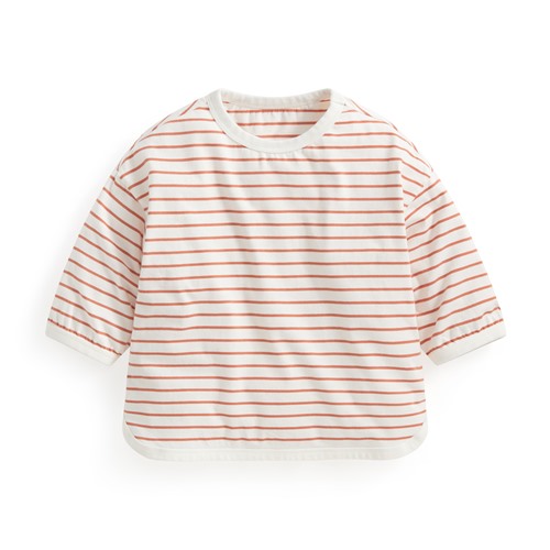 純棉條紋寬版七分袖T恤-童