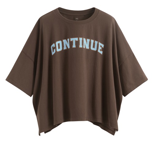 純棉寬版文字印花落肩T恤-女