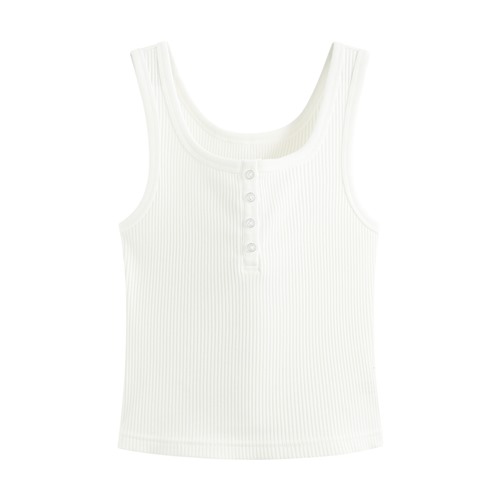 羅紋亨利領短版背心-女