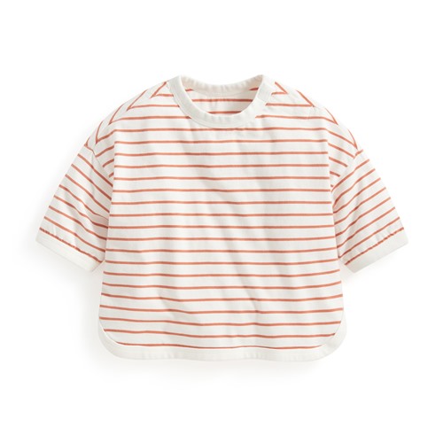純棉條紋寬版七分袖T恤-Baby