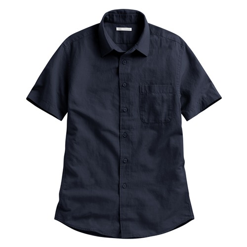 棉麻短袖襯衫-男