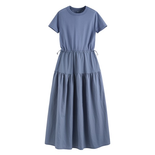 棉質拼接收腰長洋裝-女