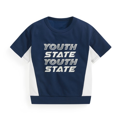 吸排網眼文字印花寬版上衣-童