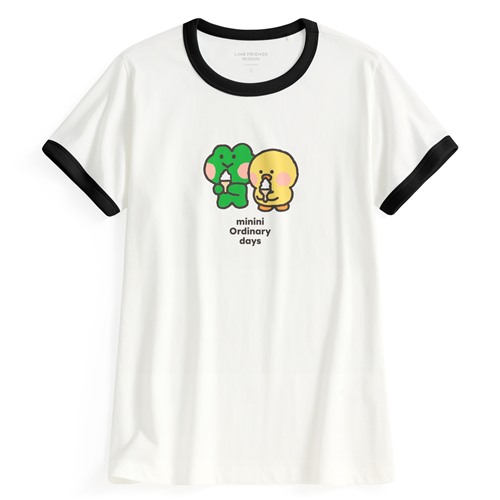 LINE FRIENDS minini羅紋配色印花T恤-03-女