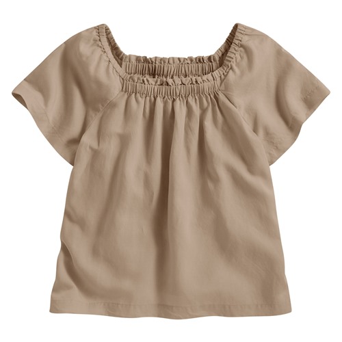 亞麻混紡方領寬版上衣-女