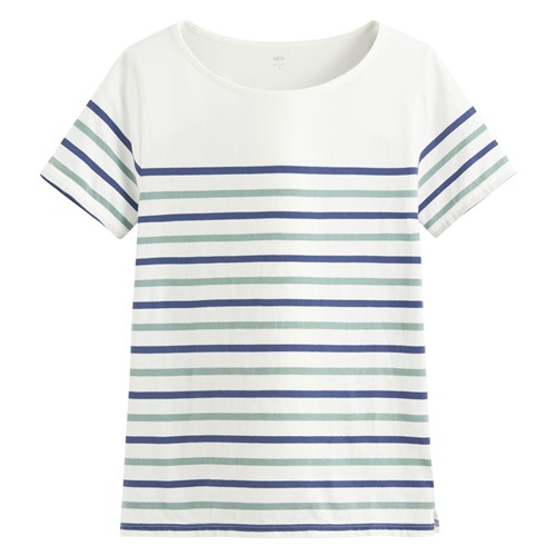 純棉船領條紋短袖T恤-女