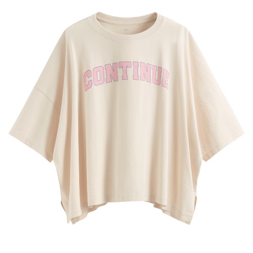 純棉寬版文字印花落肩T恤-女