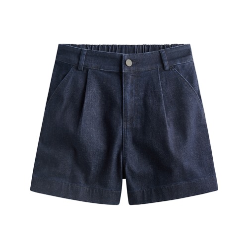 打褶牛仔短褲-女
