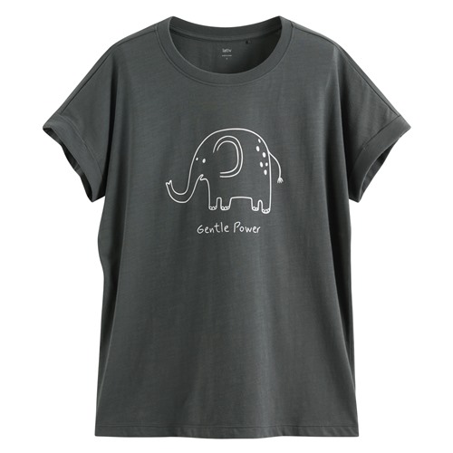 竹節棉寬鬆動物印花T恤-女