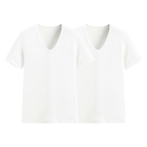 無側縫V領T恤(2入)-男